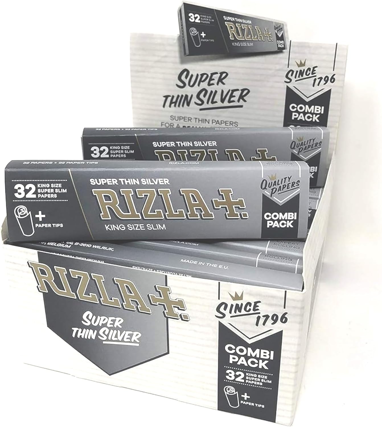 24 Rizla Silver Super Thin King Size Rolling Papers + Tips Combi Pack